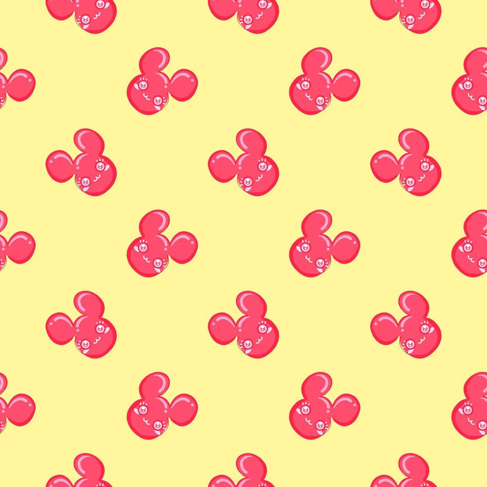 Minimal pink mouse head , seamless pattern on a yellow background. vector