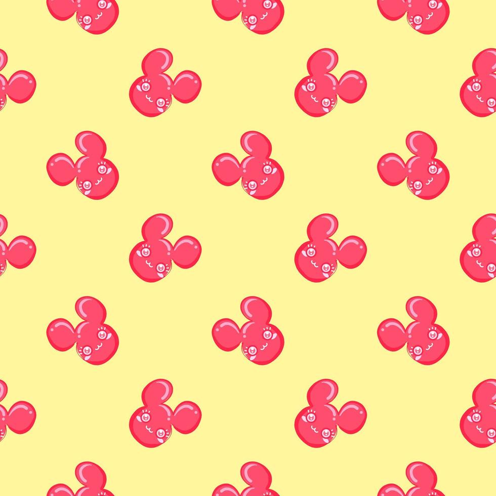 Minimal pink mouse head , seamless pattern on a yellow background. vector