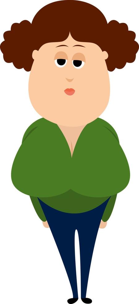 mujer en verde, ilustración, vector sobre fondo blanco.