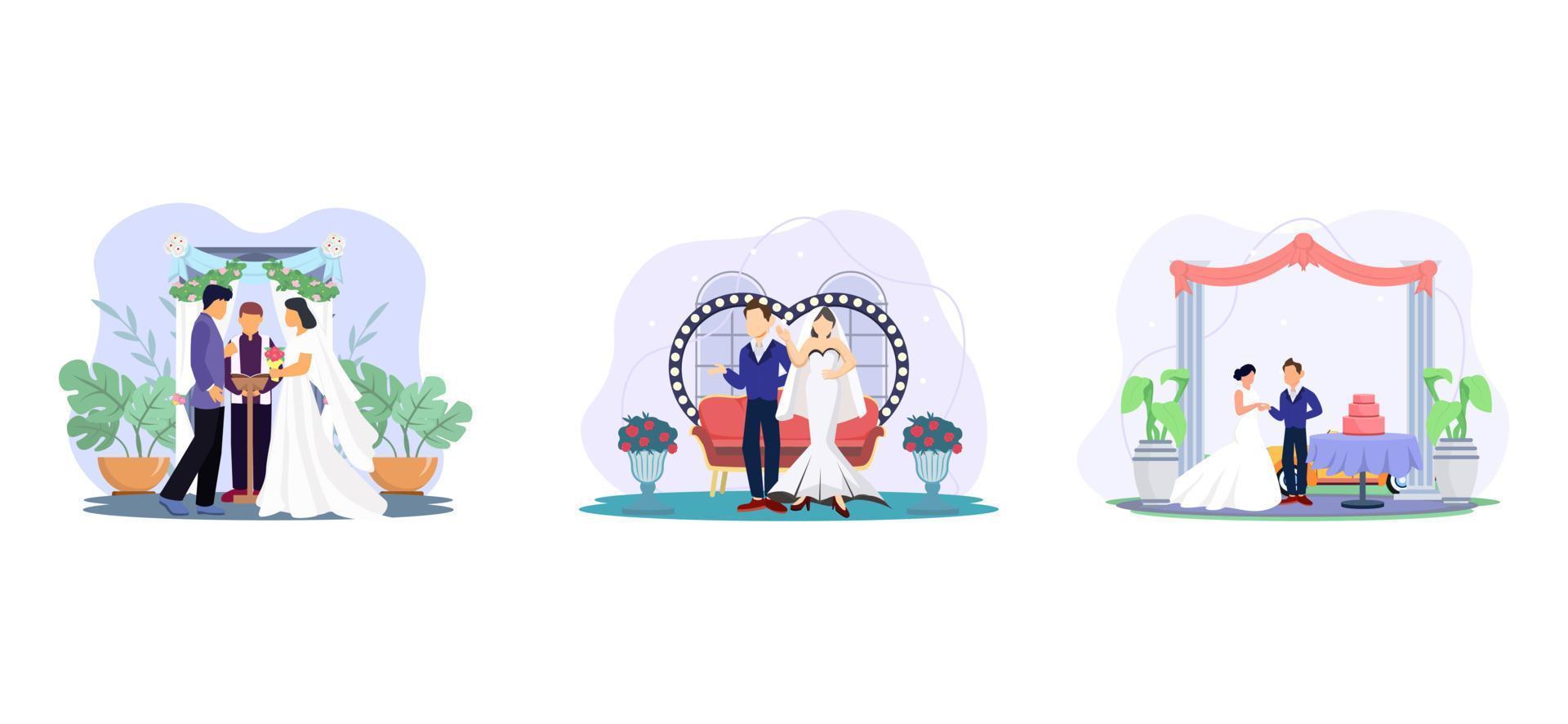 Wedding Party Concept Flat Bundle Design vector