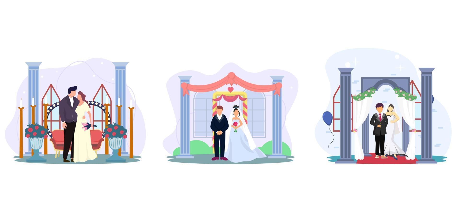 boda momento próximo diseño de paquete plano vector