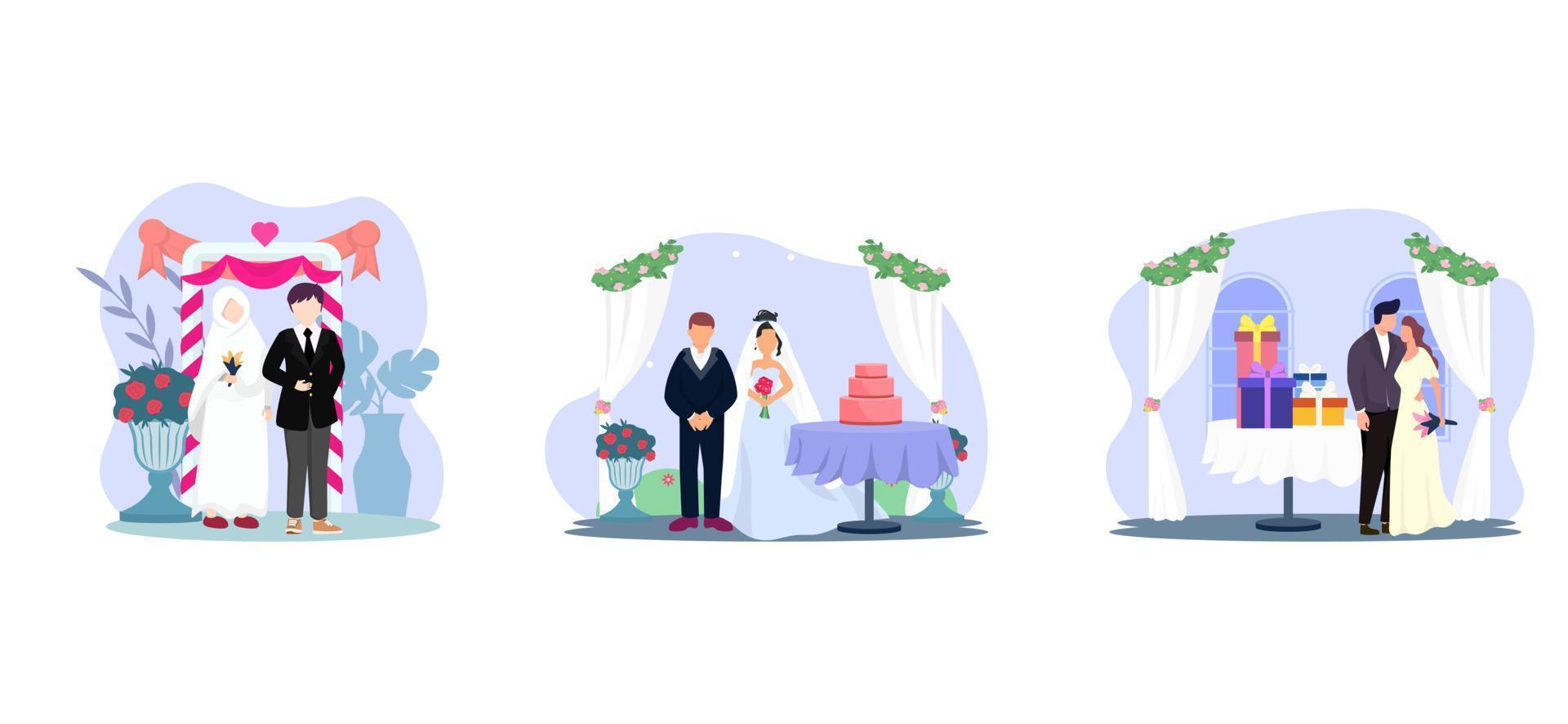 Wedding Reception Moment Flat Bundle Design vector