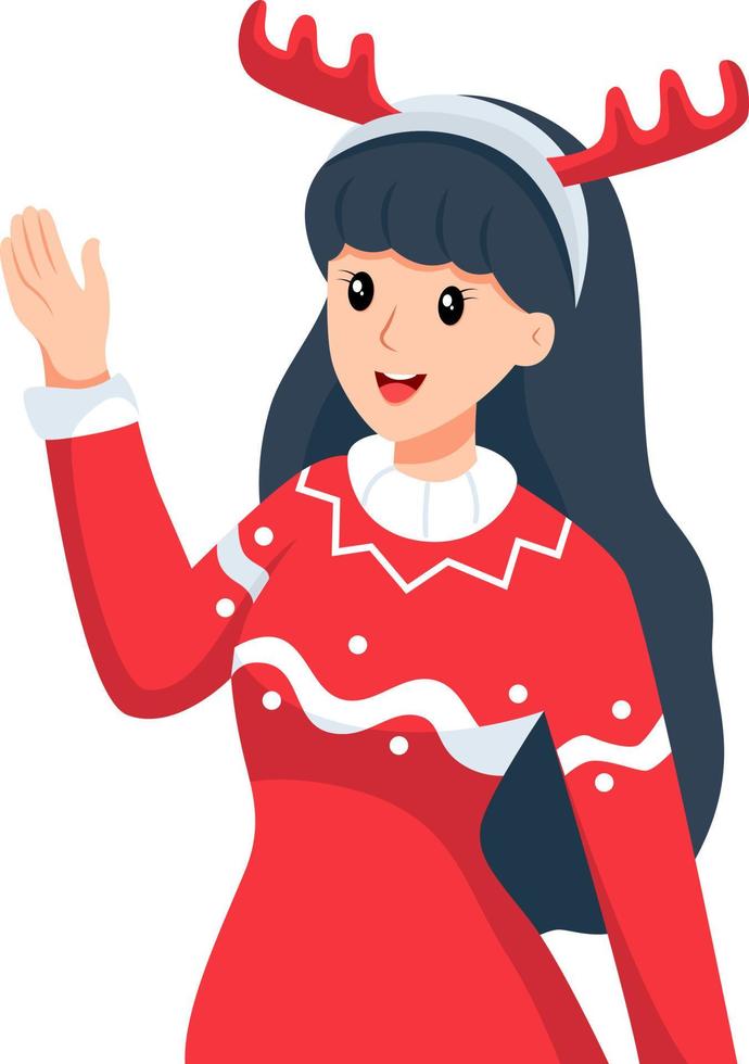 Cute Christmas Girl Character Design Illustration vector