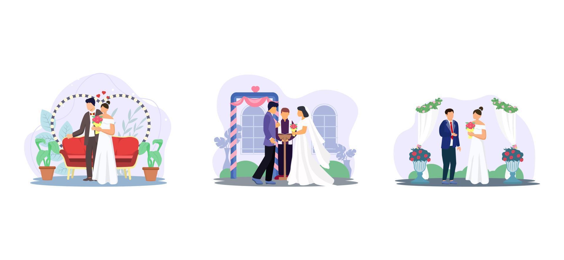 diseño de paquete plano del día del romance de la boda vector