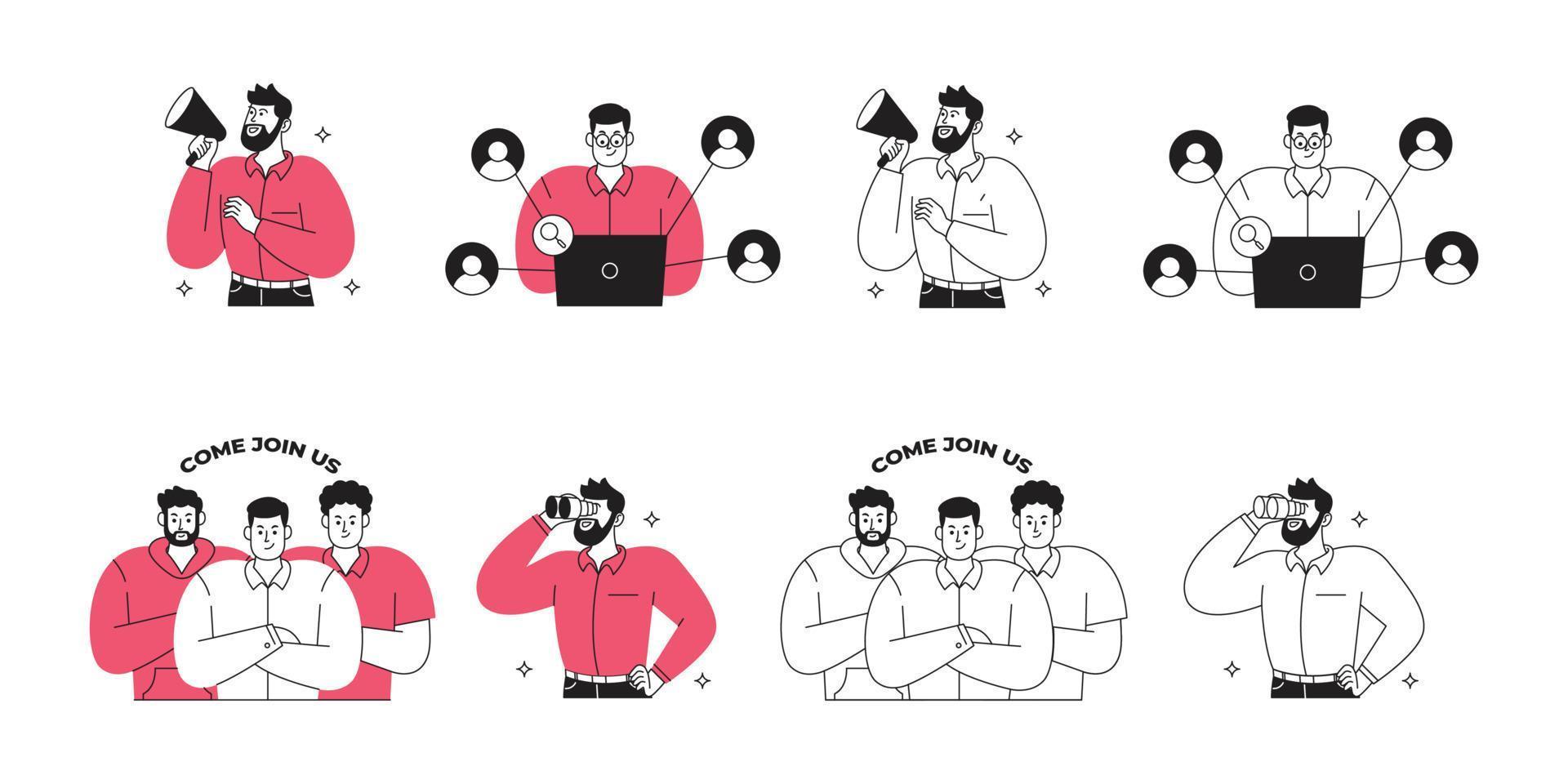 open recruitment illustration design set vector