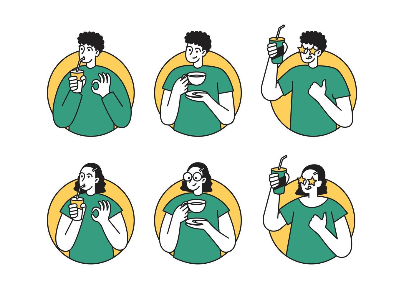 simple modern people drink bubble tea and coffee illustration vector