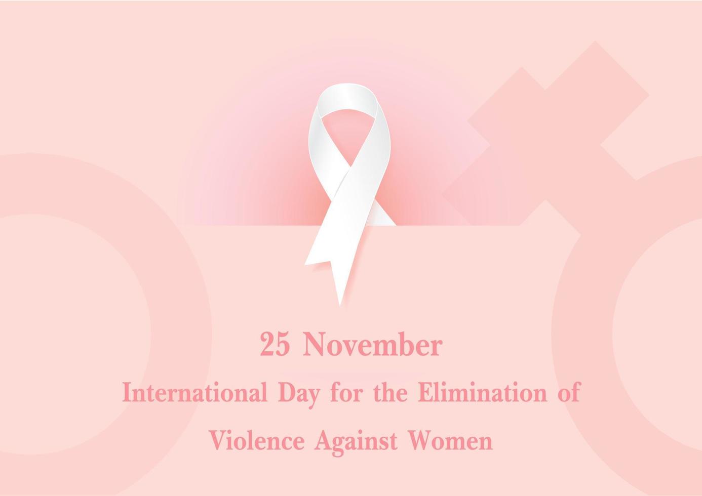 The day and name of Elimination violence against women wording on white ribbon and woman symbol and pink background. All in vector design.