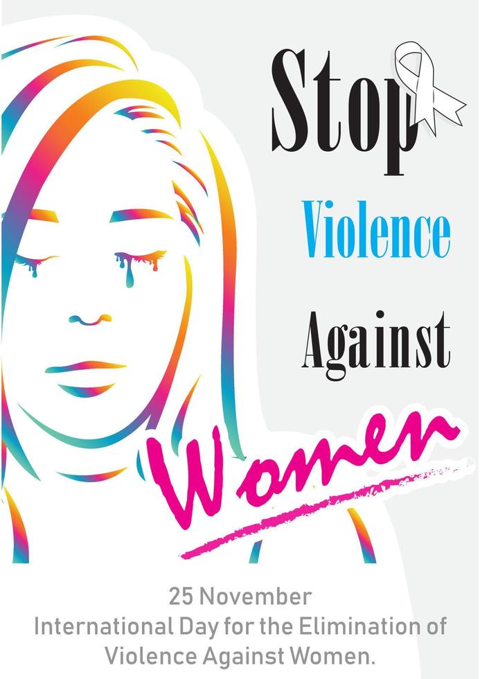 Colorful silhouette in woman shape with the day, name and slogan wording about International day for the elimination of Violence Against Women on light gray background. vector