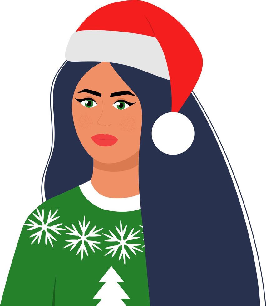 Young beautiful brunette woman in christmas santa hat vector