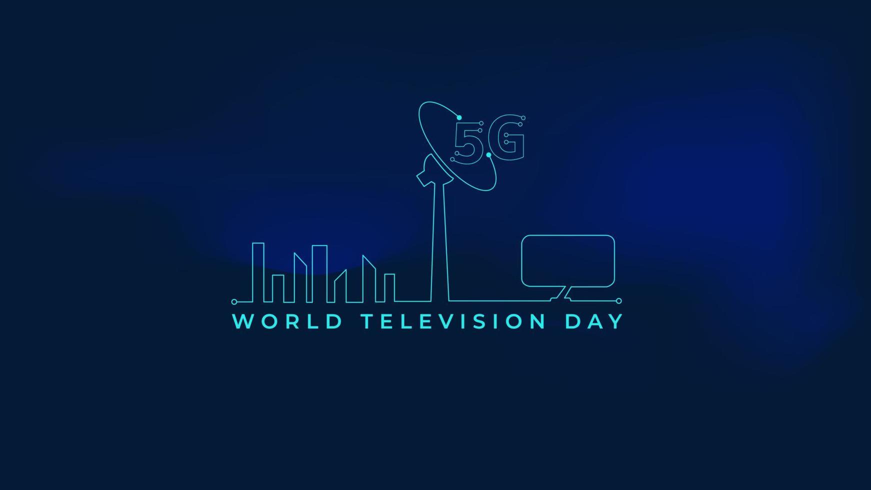 día mundial de la televisión 21 de noviembre, diseño de arte lineal tamaño 4k uhd. fondo azul oscuro vector