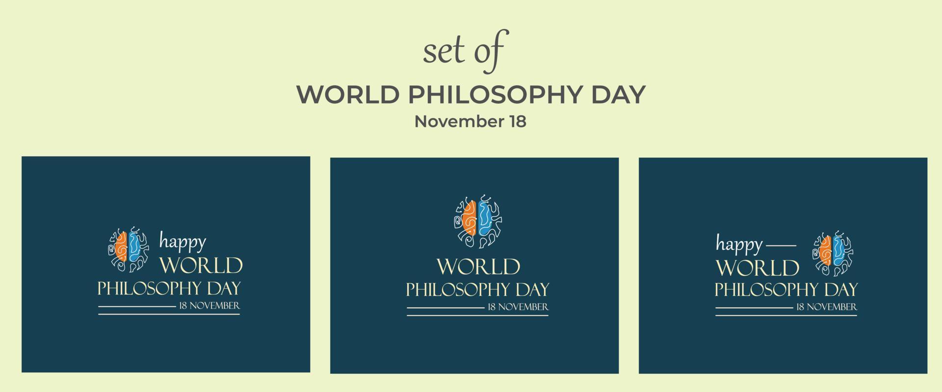 Set of World philosophy day 18 November. Illustration of brain with connection point vector