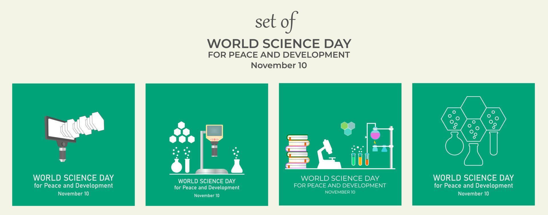 conjunto del día mundial de la ciencia 10 de noviembre. química y desarrollo para el concepto de ciencia vector