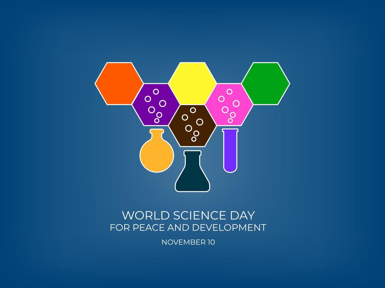 día mundial de la ciencia, 10 de noviembre con fondo azul. concepto de reacción química vector