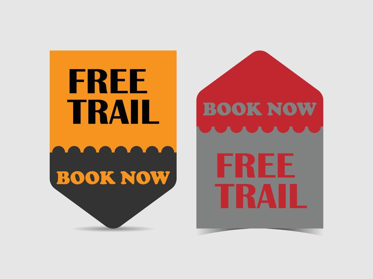 Free trail badges. Business products free trail offer, book now sticker, tag design illustration. vector