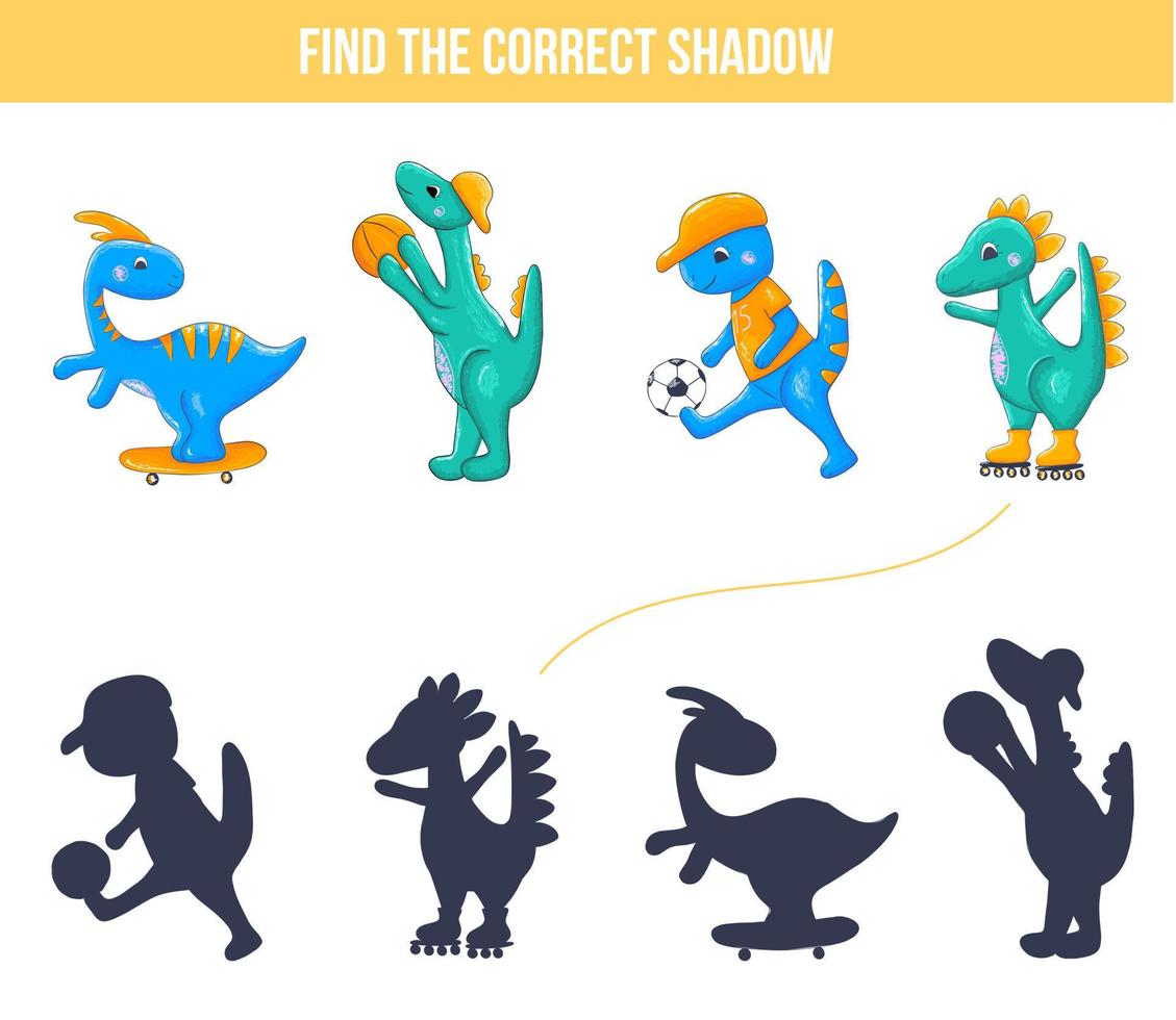 Shadow game with dinosaurus vector