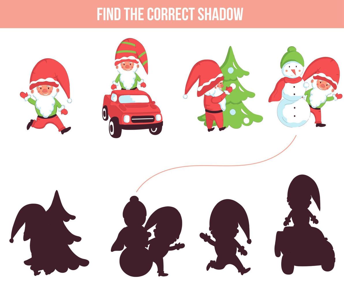 Shadow game with Christmas gnomes vector