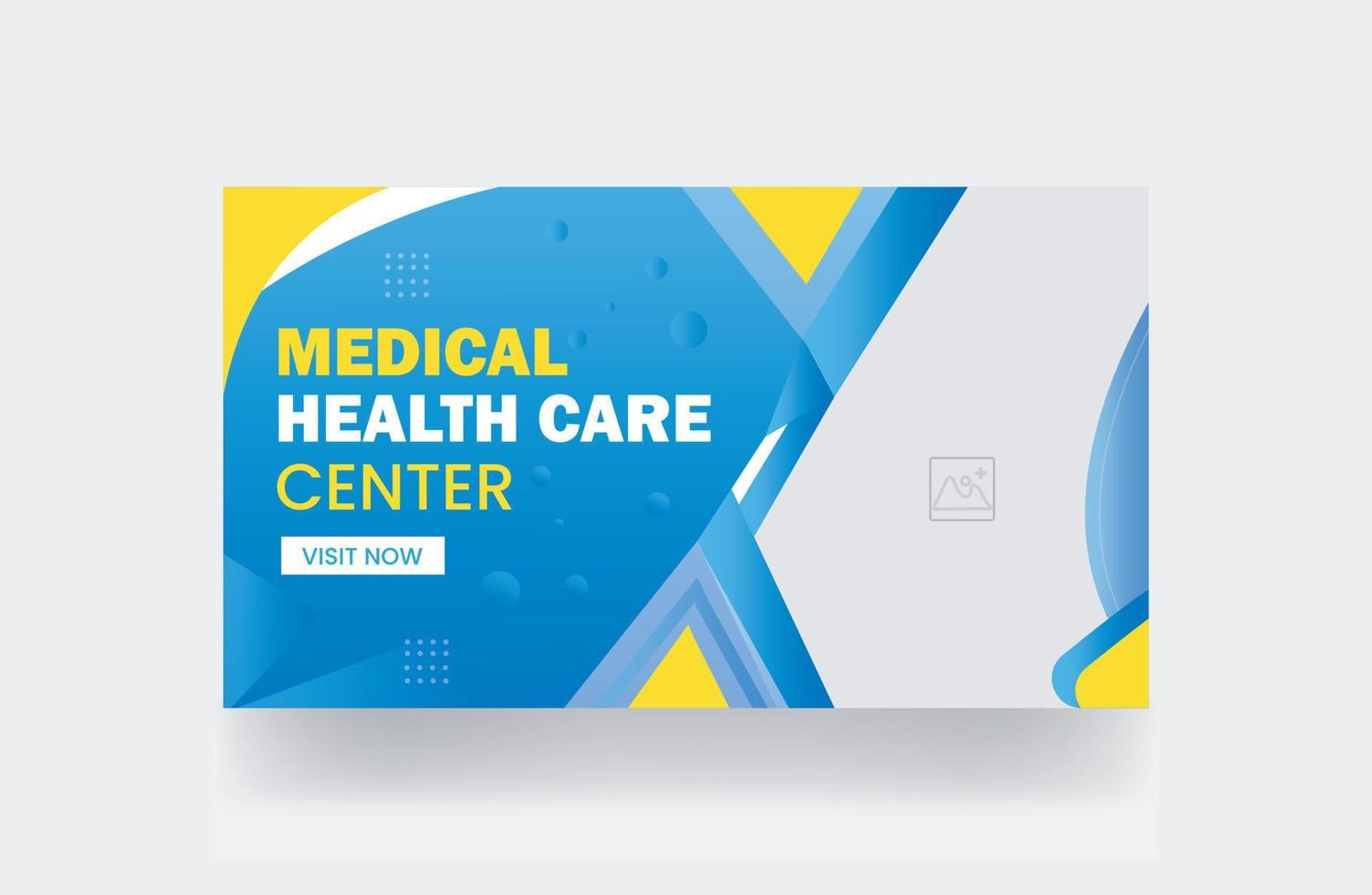 miniatura de video de portada de banner de atención médica y banner web para miniatura de redes sociales de negocios de clínica de hospital vector