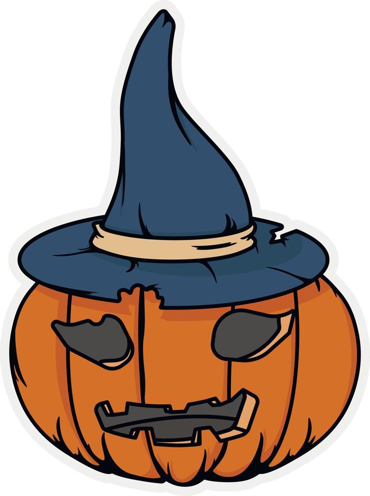 Creepy Halloween pumpkin with a face in a witch hat vector