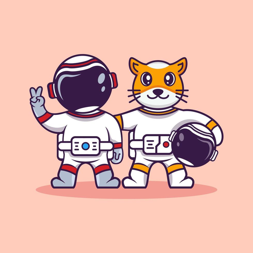 lindo gato con astronauta dibujos animados vector icono ilustración