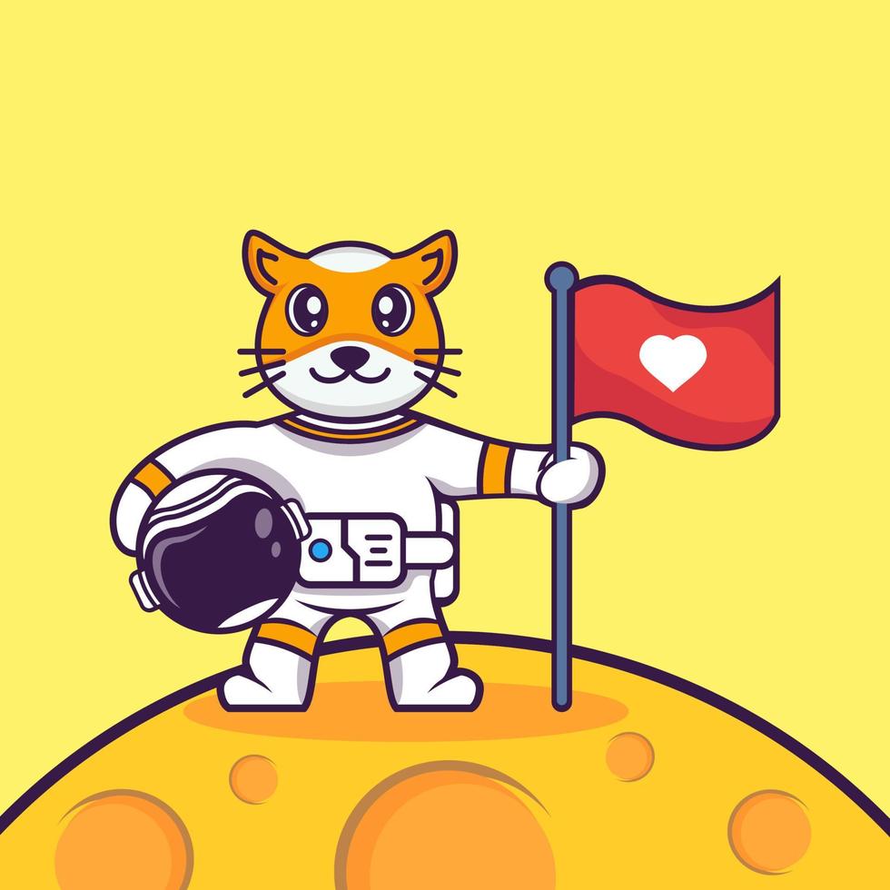 Cute cat with astronaut Cartoon Vector Icon Illustration