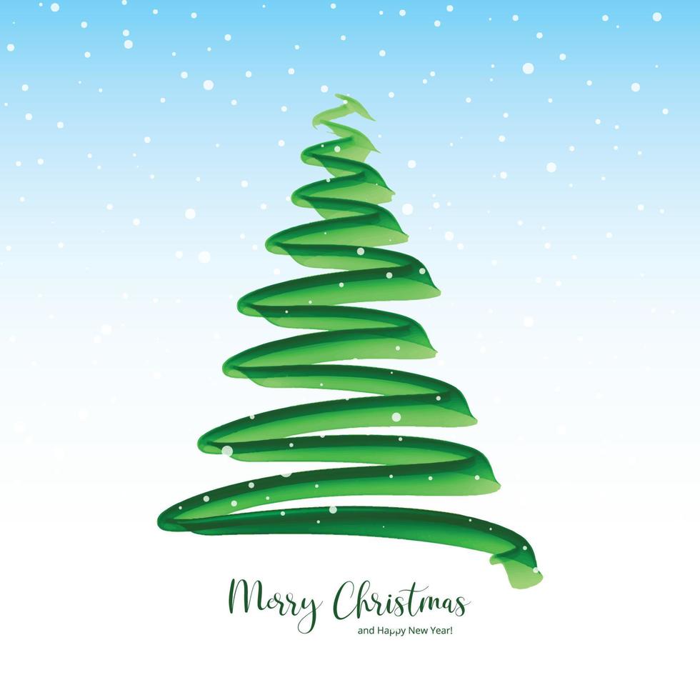 dibujar a mano una tarjeta de árbol de navidad verde sobre fondo blanco vector