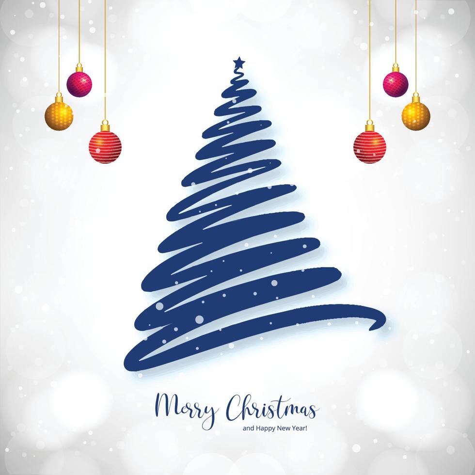 Merry christmas line tree holiday card vector