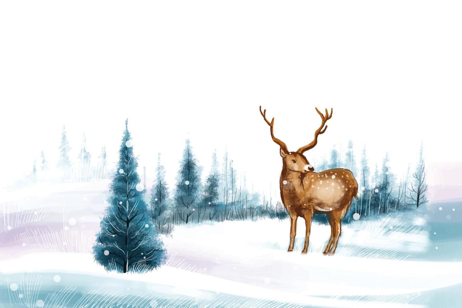 New year and christmas tree winter landscape background with reindeer vector