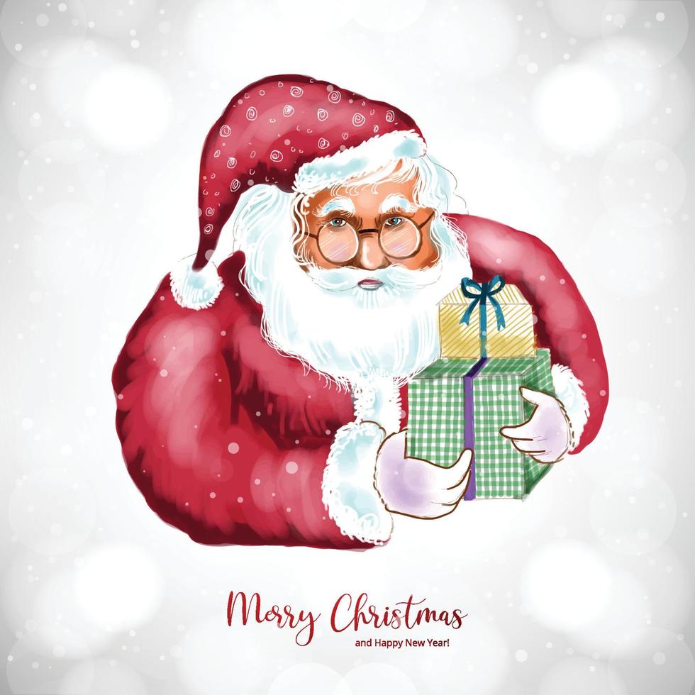 Merry christmas and happy new year greeting card with santa claus winter background vector