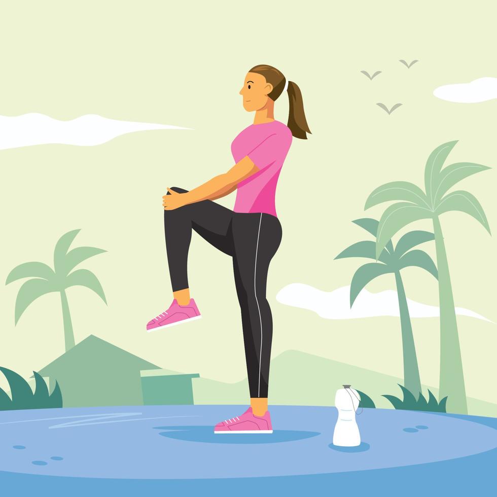 New Year Resolution Healthy Lifestyle With Girls Stretching Morning Run vector