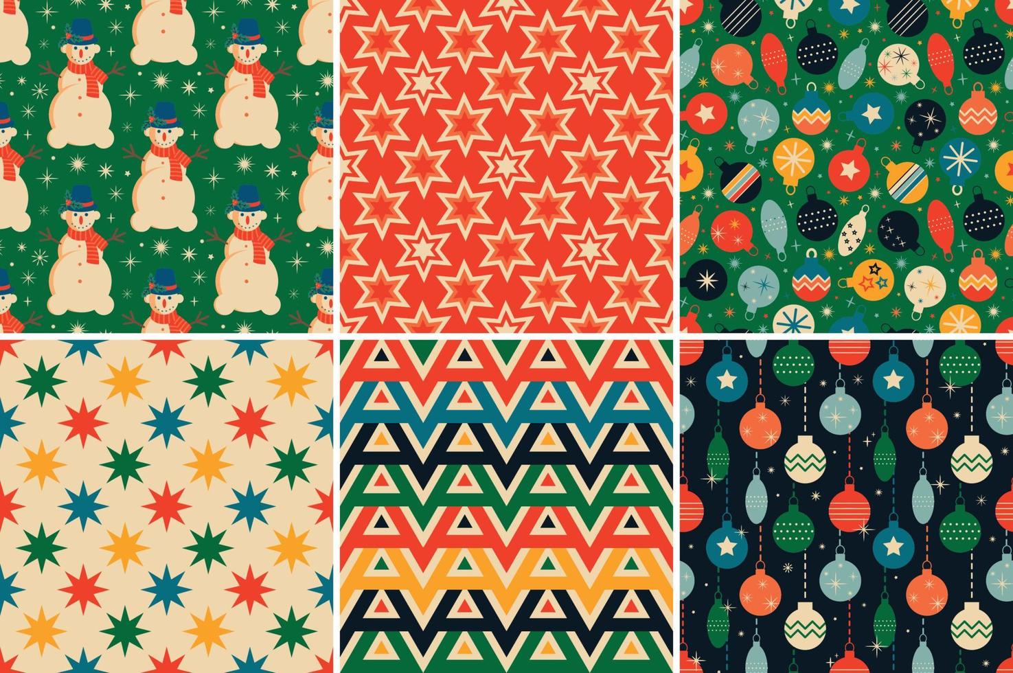 Vintage retro Christmas seamless patterns in the style of the 60s and 70s vector