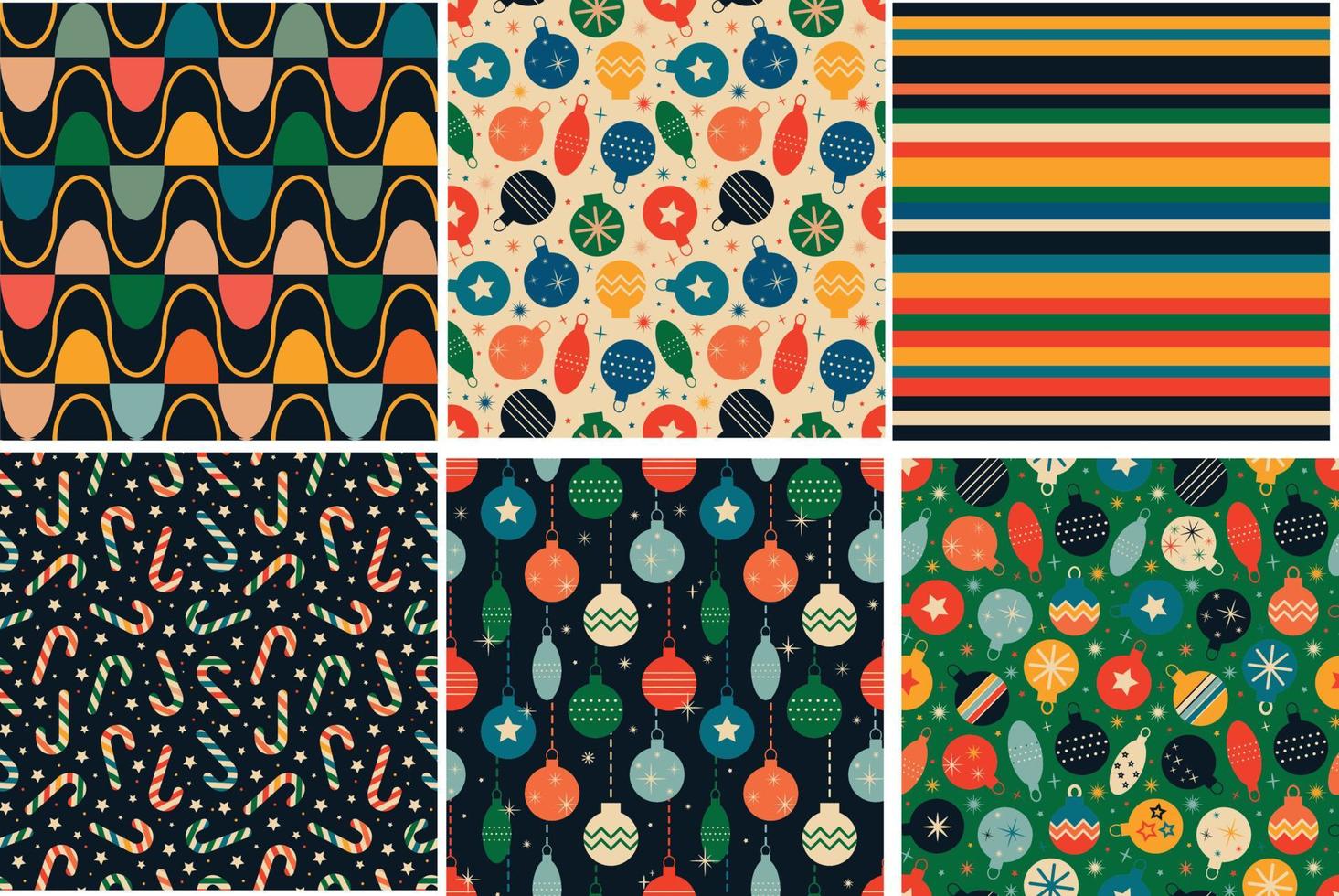 Vintage retro Christmas seamless patterns in the style of the 60s and 70s vector
