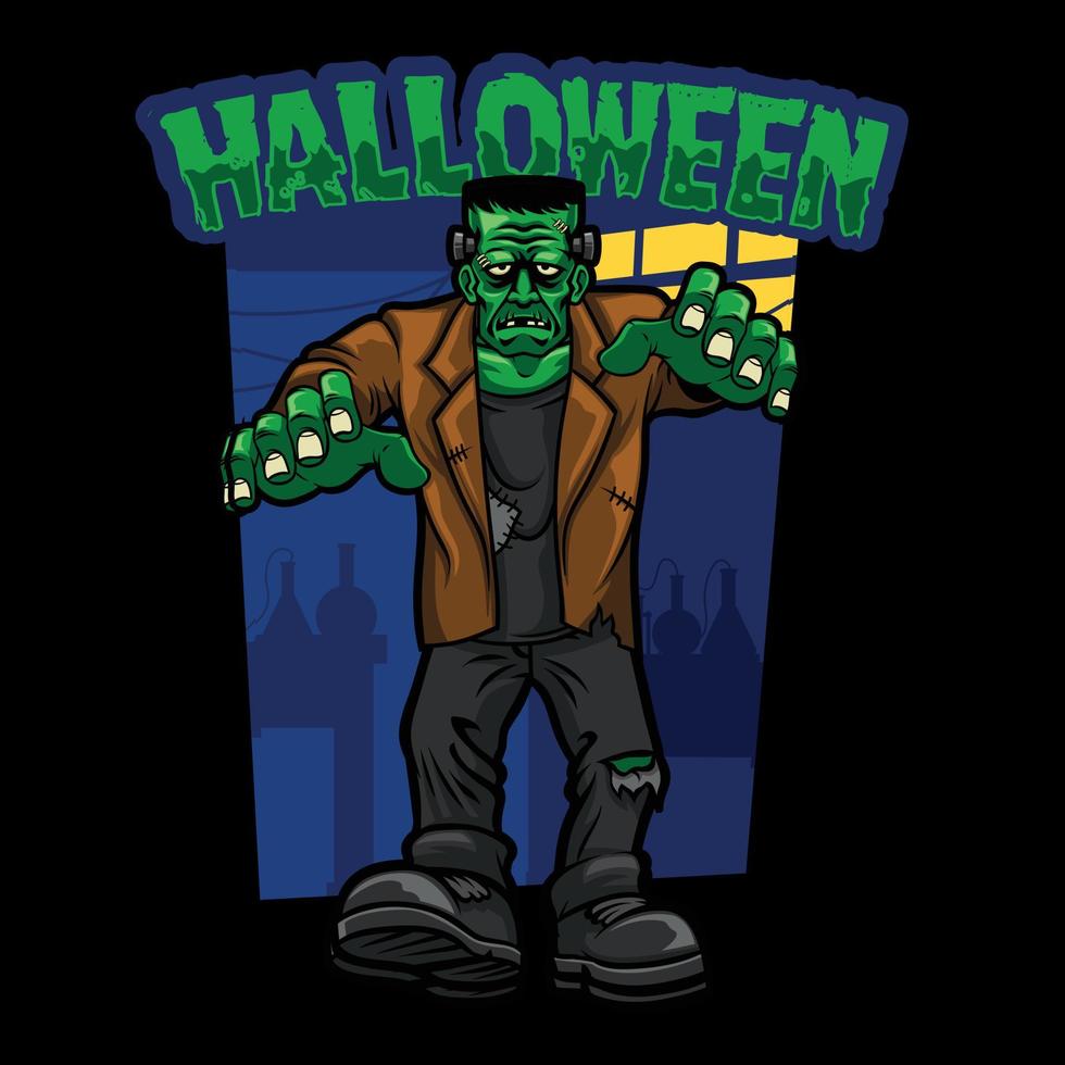 vector illustration of zombie halloween on black background
