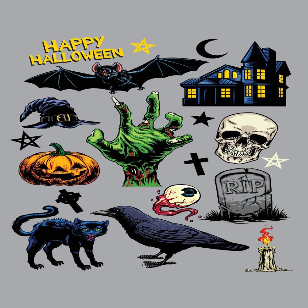 ilustración vectorial del conjunto de iconos de halloween vector