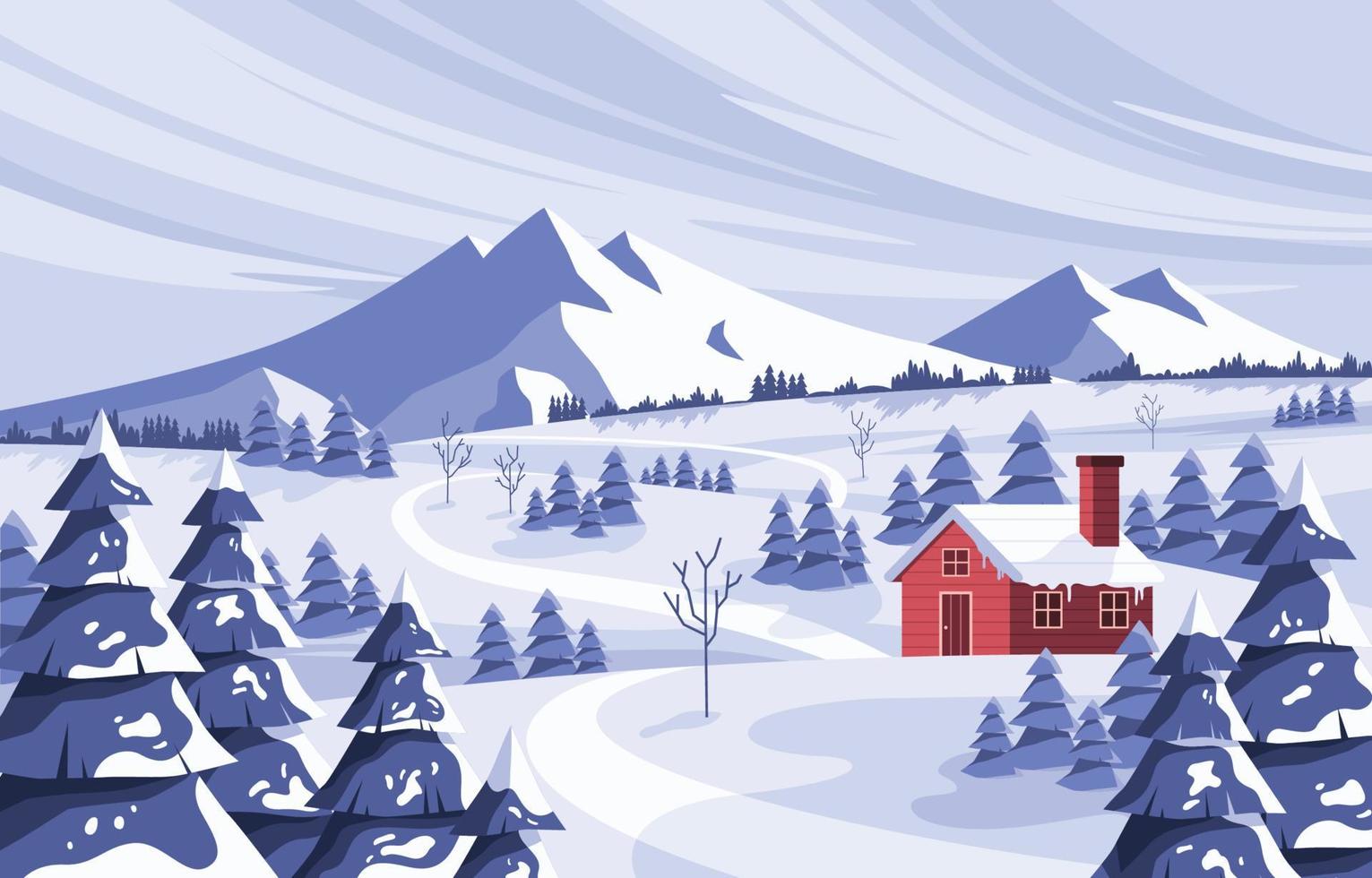 Wooden Cabin at The Snowy Mountain vector