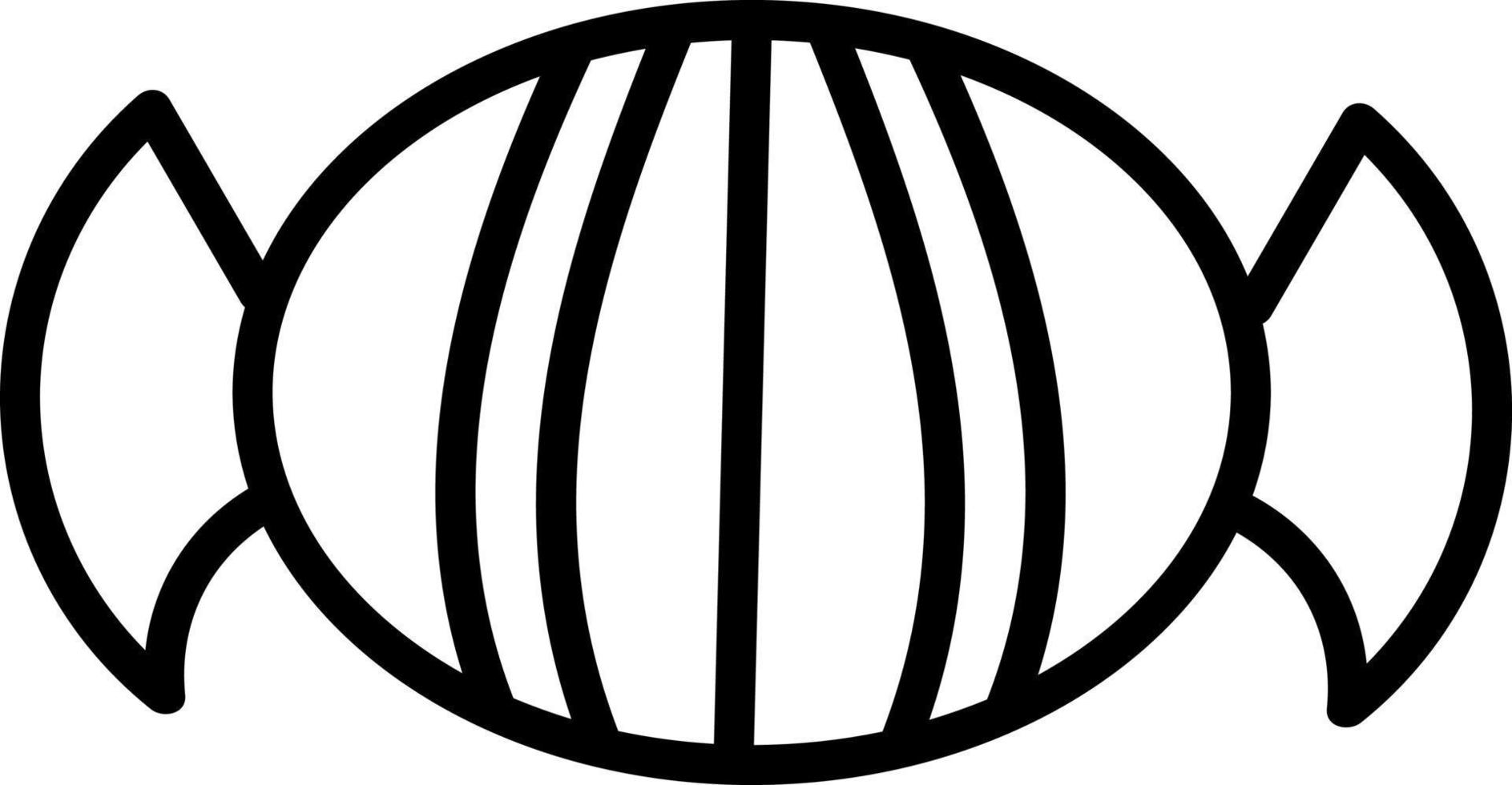 Circular candy in a wrapper decorated with stripes, illustration, vector on white background.