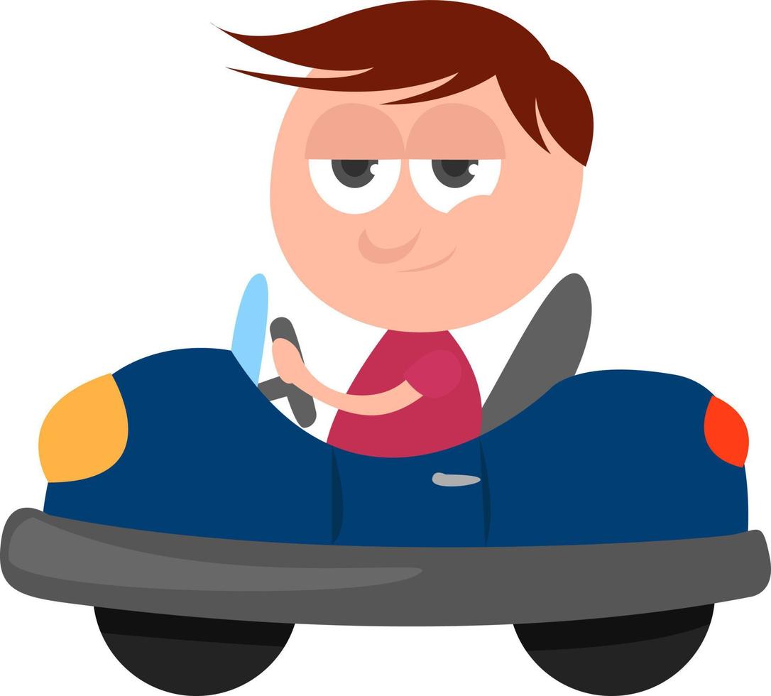 Boy in a car, illustration, vector on white background
