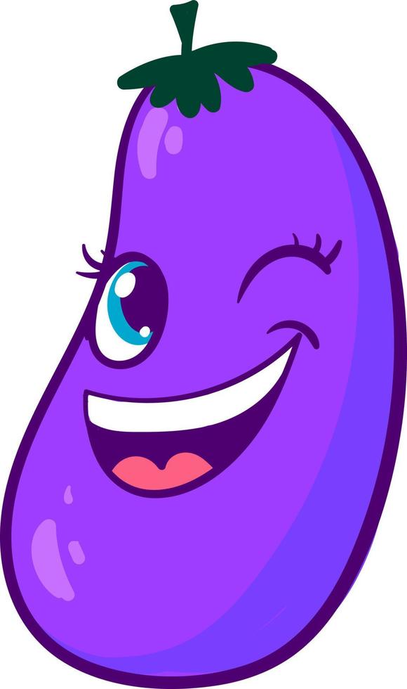 Winking eggplant, illustration, vector on white background