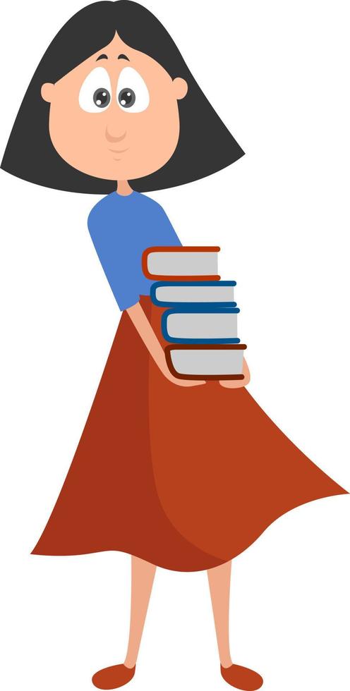 chica con libros, ilustración, vector sobre fondo blanco.