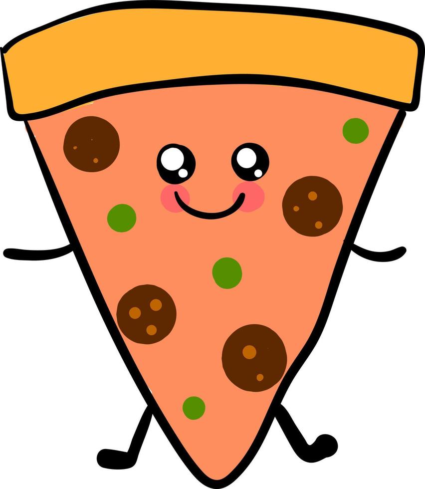 Cute pizza slice, illustration, vector on white background.