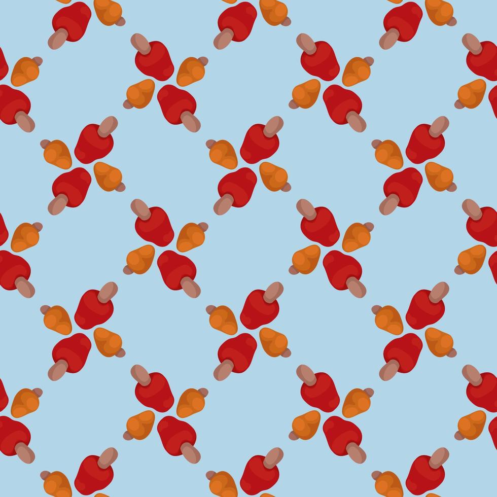 Red mushrooms,seamless pattern on light blue background. vector