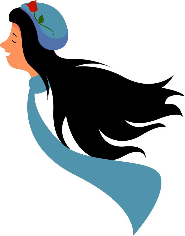 Girl with blue hat, illustration, vector on white background.