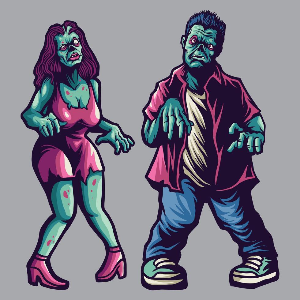 ilustración vectorial del personaje de dibujos animados zombie vector