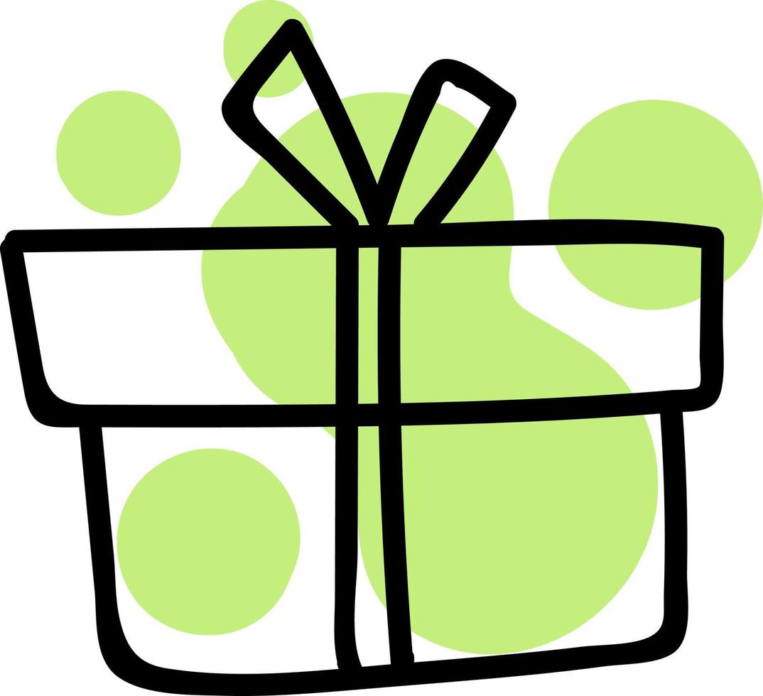 Green giftbox with thick bow, illustration, vector on white background.