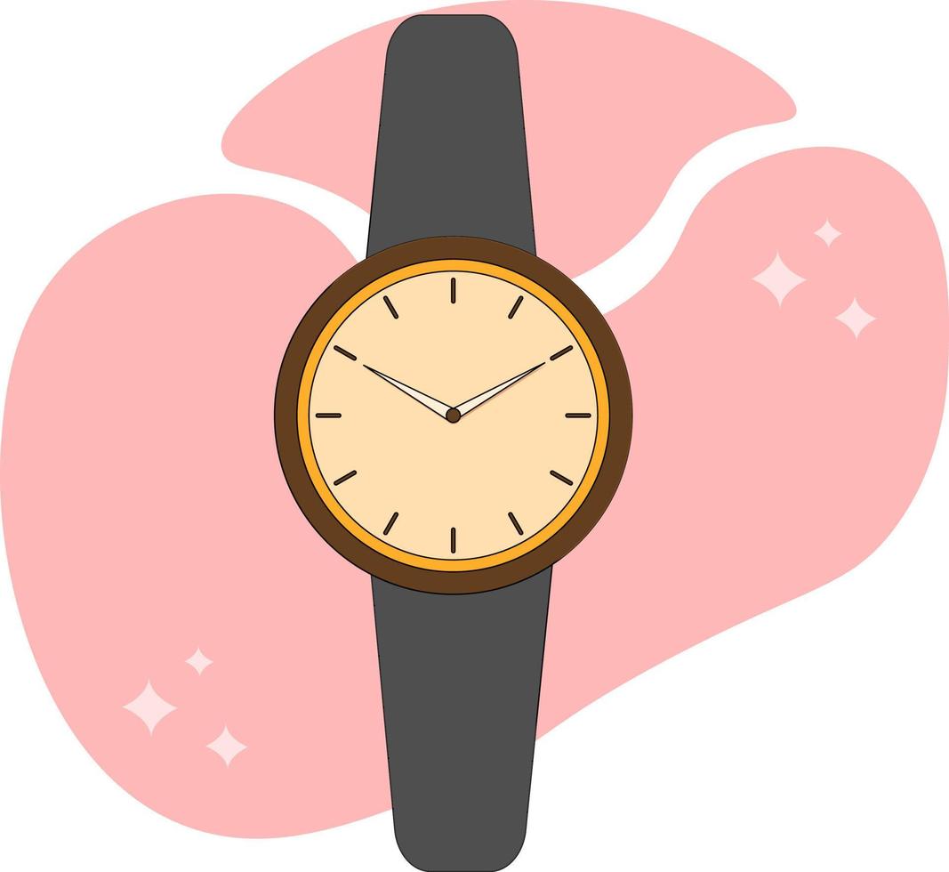 Reloj de pulsera negro, ilustración, vector sobre fondo blanco.