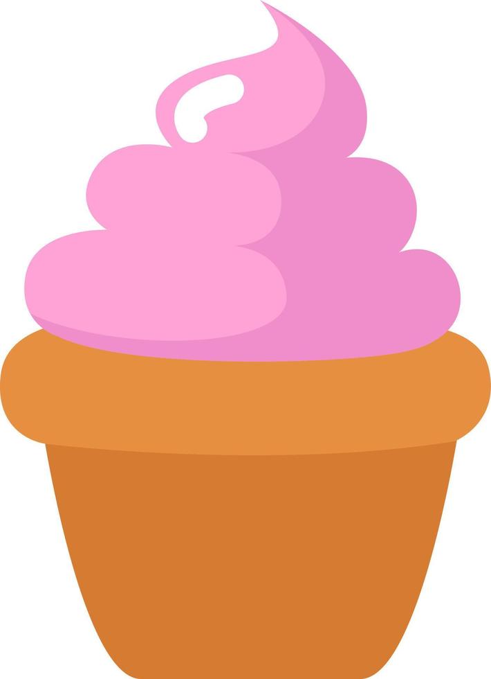 Cupcake with pink cream on top, illustration, vector on a white background