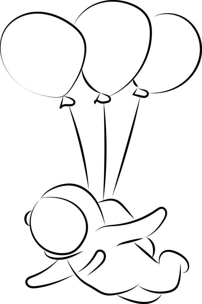 Cosmonaut flying on baloons, illustration, vector on white background.