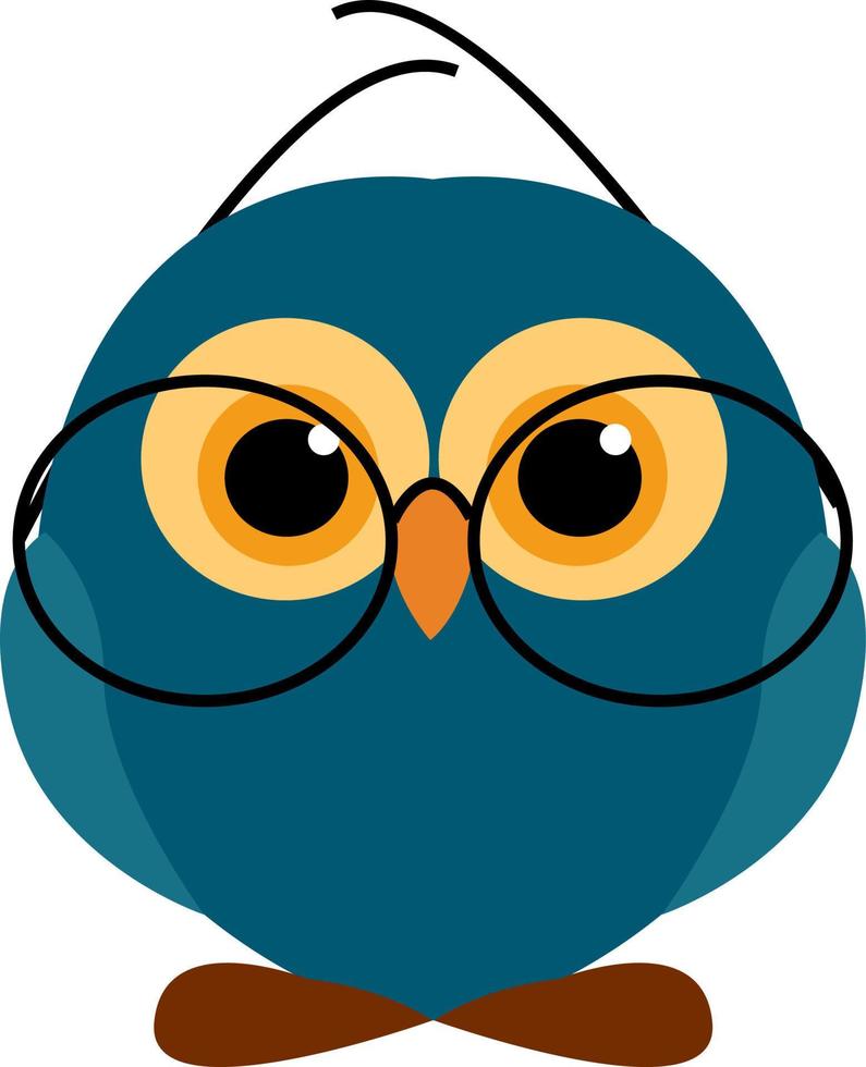 Blue owl with glasses, illustration, vector on white background.