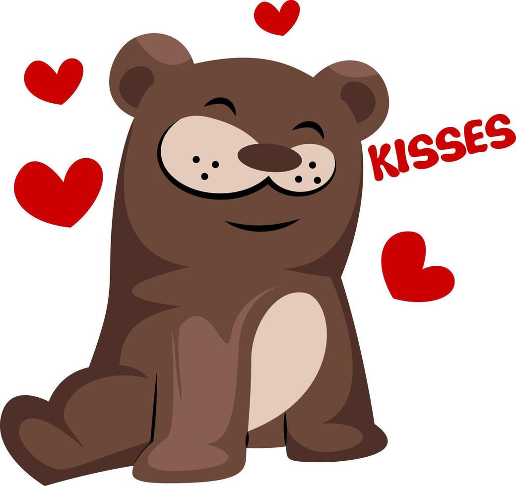 Brown bear in love saying Kisses vector illustration on a white background