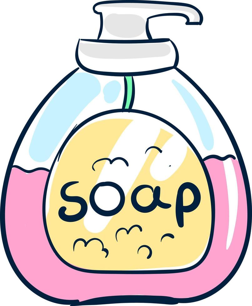 Pink soap in bottle, illustration, vector on white background