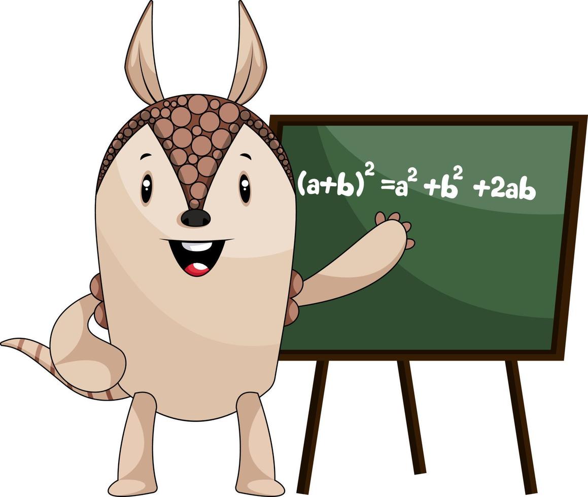 Armadillo with blackboard, illustration, vector on white background.